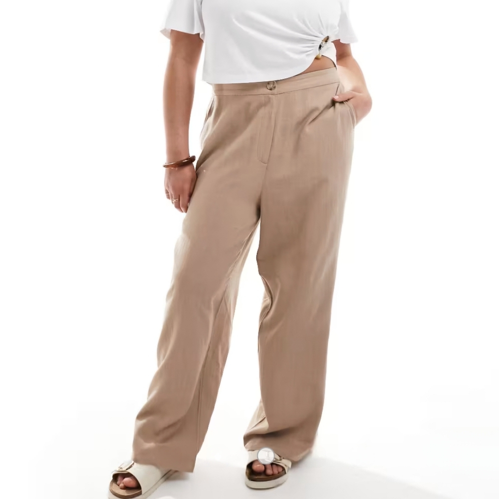 NWT ASOS DESIGN Curve Linen Blend Relaxed Straight Leg Pants – Mocha – Size 18